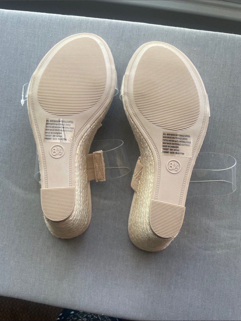 a new day Beige Espadrille Wedges with Clear Double Straps Size 8.5 - Picture 9 of 9